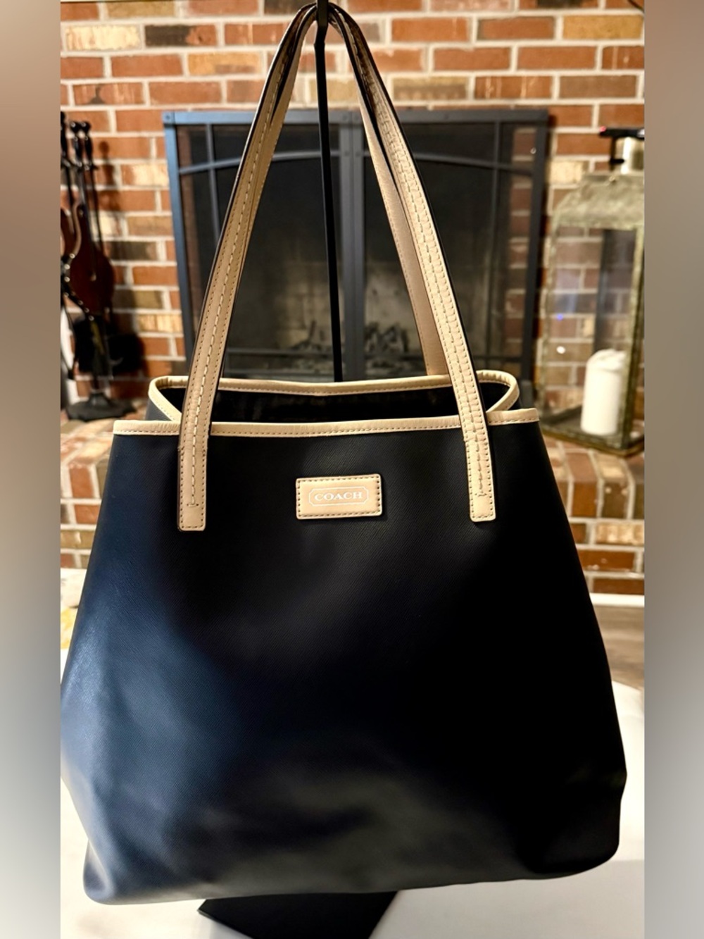 Coach Peyton Signature Tote (F24341) in Black Canvas and Leather Tan Accents - Picture 2 of 15
